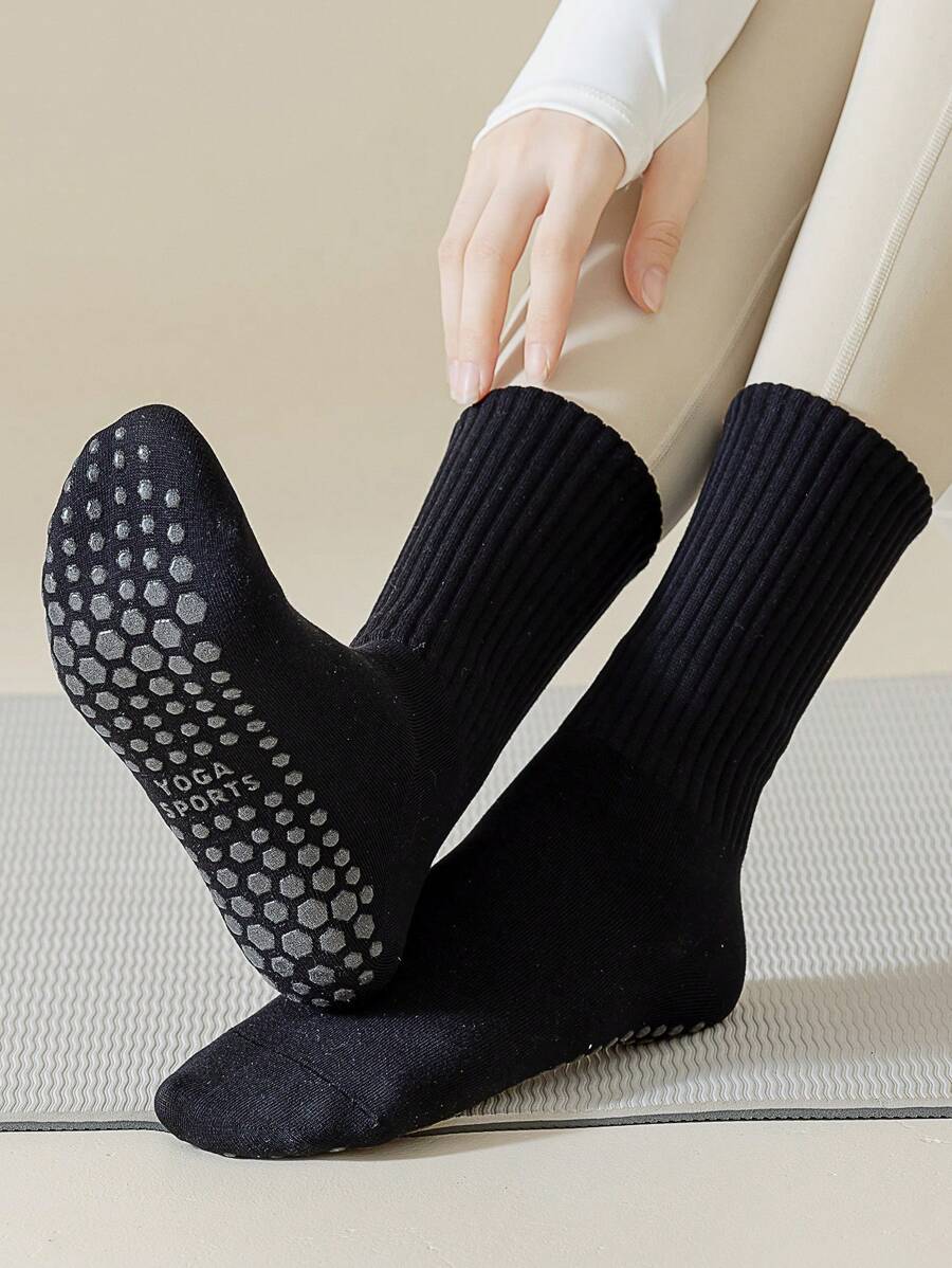 1 Paar Frauen Einfache Und Lässige, Rutschfeste, Atmungsaktive, Mittelrohrige, Schweißabsorbierende Socken Mit Klebepunkten, Geeignet Für Yoga-übungen