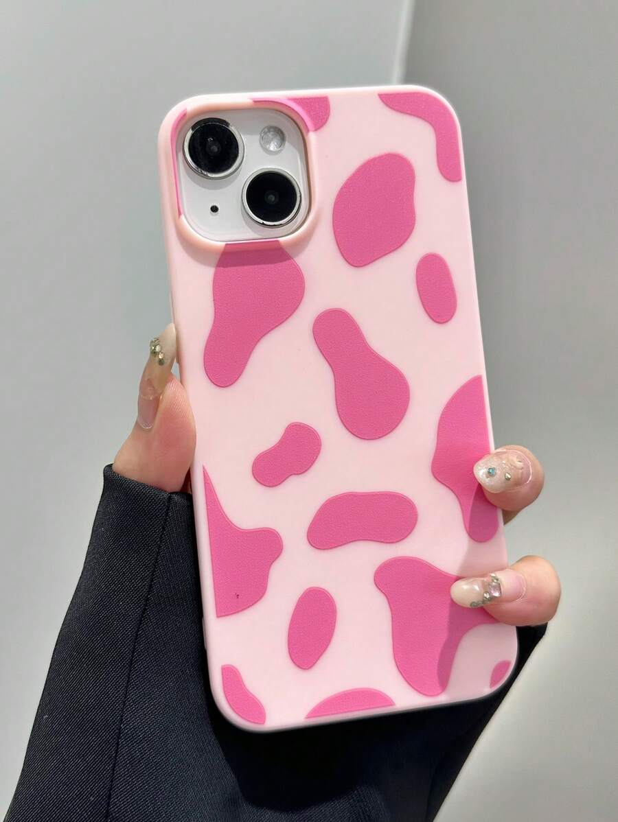 1pc Matte Tpu Phone Case With Pink Cow Pattern Compatible With IPhone 11/12/13/14/15 Pro Max