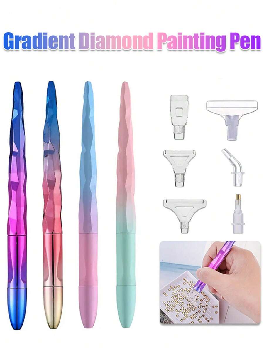 Sparkling DIY Diamond Painting Pen - Wall Art Tool For 5D Embroidery, Nail Art, And Star Sequin Designs - Easy-To-Use Point Drill Pen(1 Pen + 6 Replacable Tips)