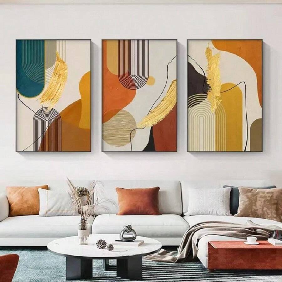 3 pièces Affiches d'art mural sur canevas avec motifs de lignes abstraites, imprimés dans le style nordique pour salon, chambre à coucher et décoration de maison moderne, encadrables