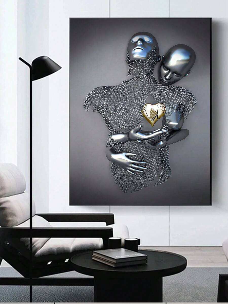1pc Unframed Black & Gold Love Figure Statue Painting Modern Art Poster For Living Room Home Wall Decor,Wall Art,Canvas Gifts Birthday Graduation