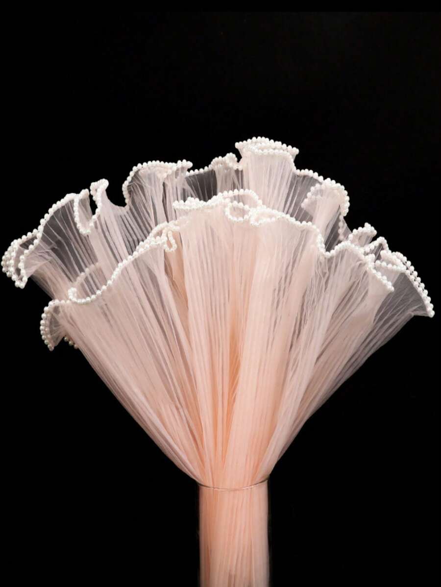 1pc Wavy Organza Flower Wrapping Paper, Pearl Mesh Ribbon, Artificial & Fresh Flower Bouquet Packaging Material, Suitable For Holiday, Wedding, Birthday Decoration, Florist Supply, Diy Flower Arrangement And Packaging Decoration, Back To School Valentine Day