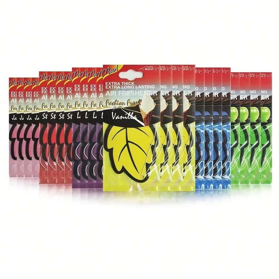 12pcs (Random Scent) Car Air Freshener Natural Scented Tea Paper Auto Hanging Vanilla Perfume Fragrance Leaf Shape Car Accessories Interior