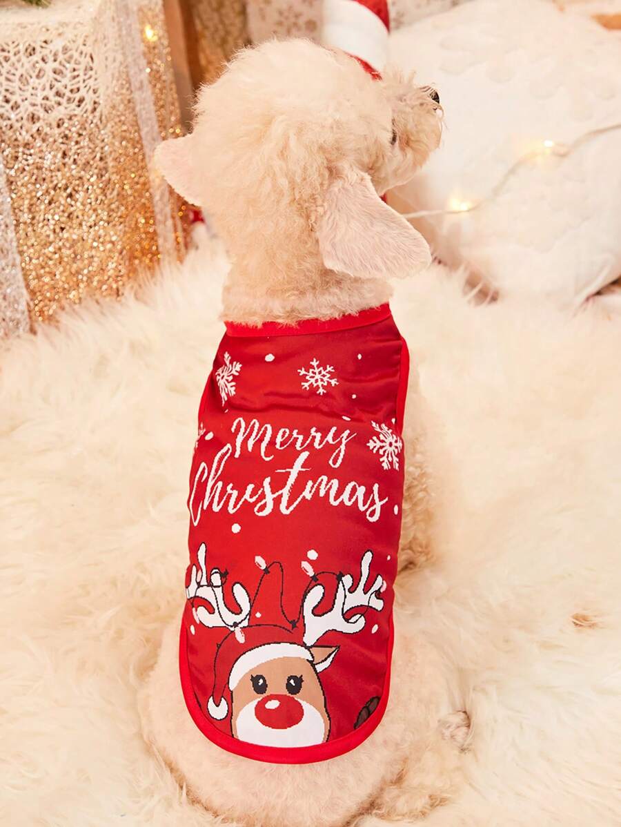 PETSIN 1pc Pet Christmas Reindeer Suit Style Festive Dress Snowflake Print Pet Vest