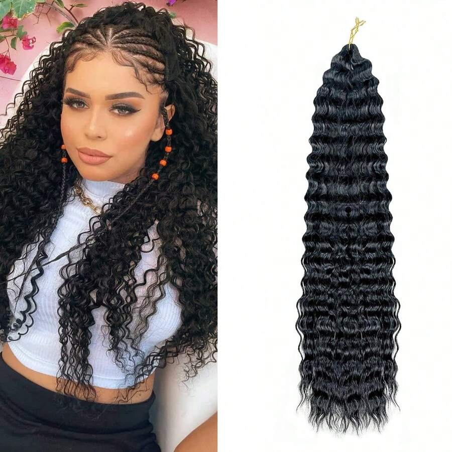 BELLQUEEN Deep Wave Crochet Hair for Women 24 Inch 1Pack Curly Braiding Hair Ocean Wave Crochet Hair Natural Wavy Braiding Curly Crochet Hair(24inch,1pack,1B)