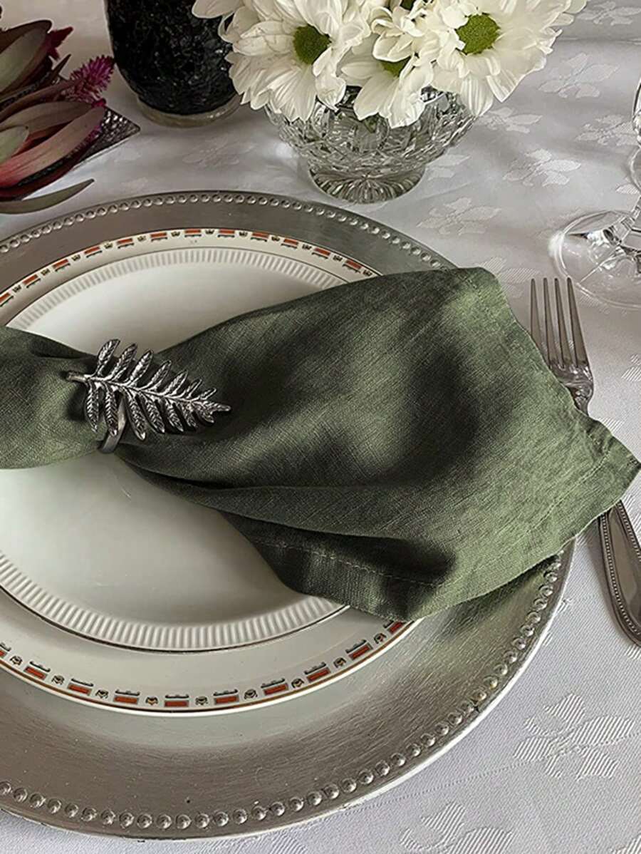 1 Tovagliolo Da Tavola In Stile Semplice Moderno Verde Oliva E Misto Lino