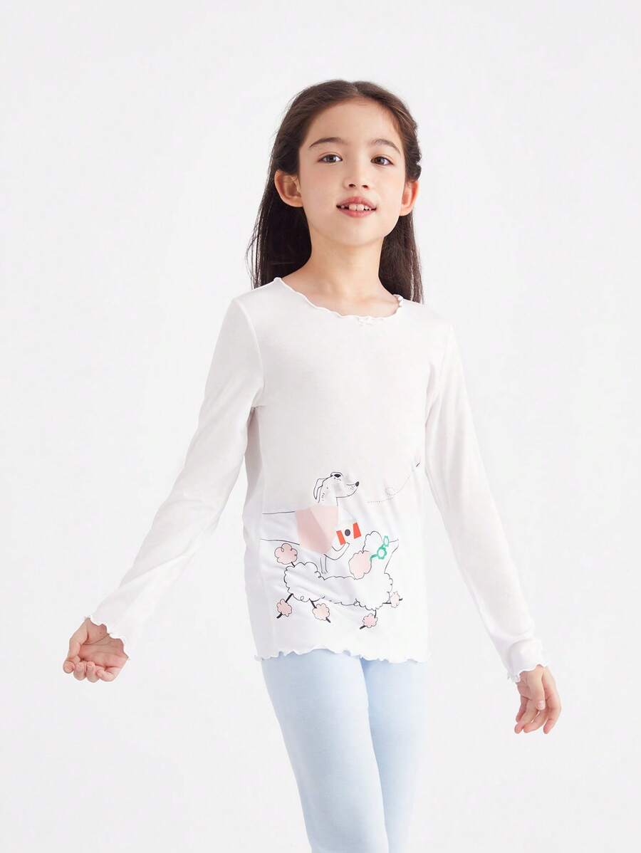 Annil Tween Girl Autumn Warm Casual Ruffled Long Sleeved Home Wear White