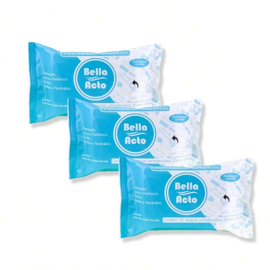 Kit com 3 Lenços Demaquilantes 20 UN cada - Bella Acto