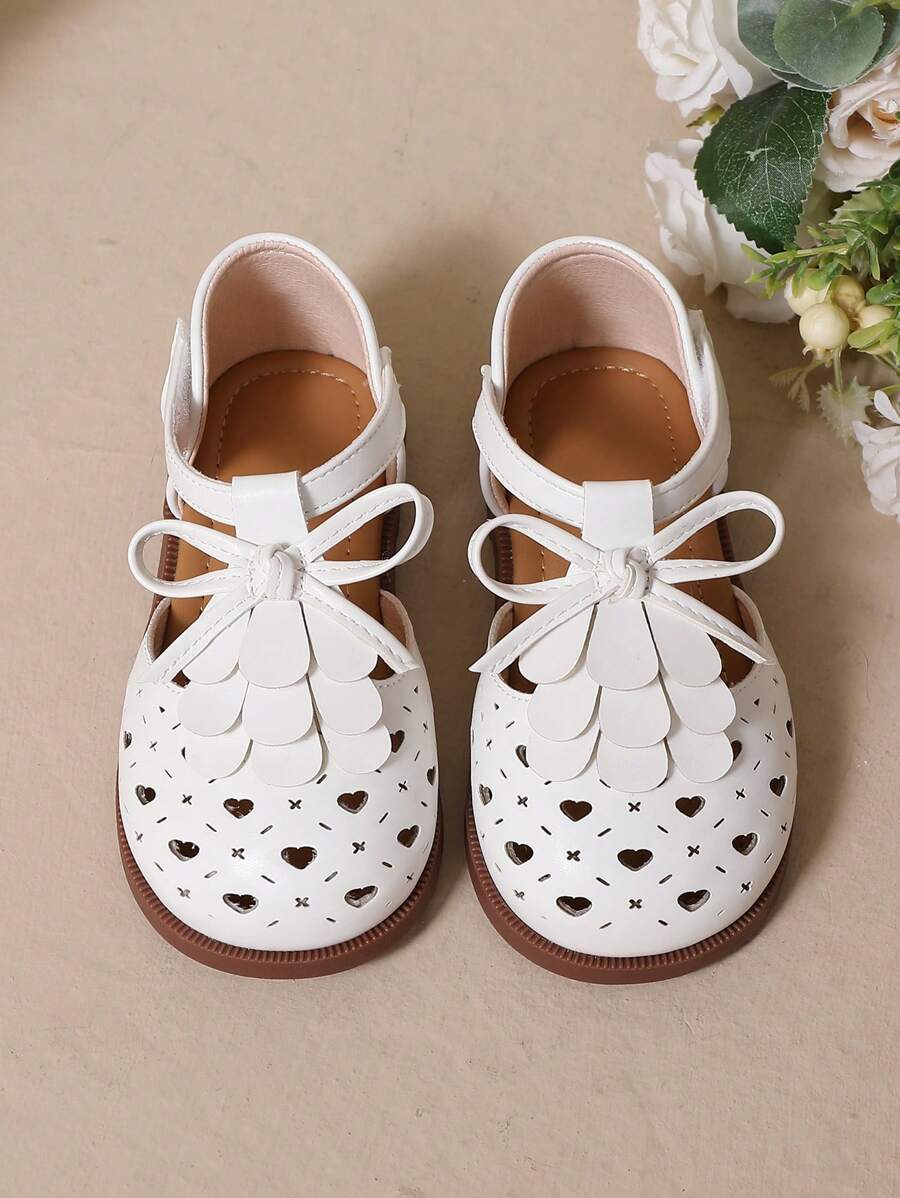 New Arrival Baby Girls' Princess Walking Shoes With Hollow Out Heart, Bowknot, Tassel, Flowers Decoration, Hook&loop Closure, Suitable For All Seasons
