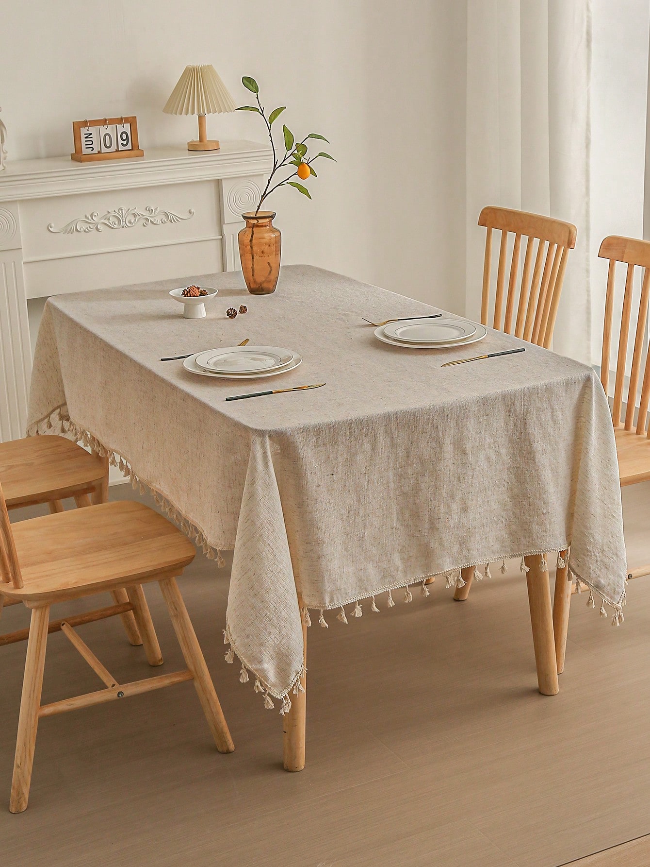 1 Pieza Mantel De Lino Engrosado Con Borlas, Lunares, Decoración De Estilo Campestre