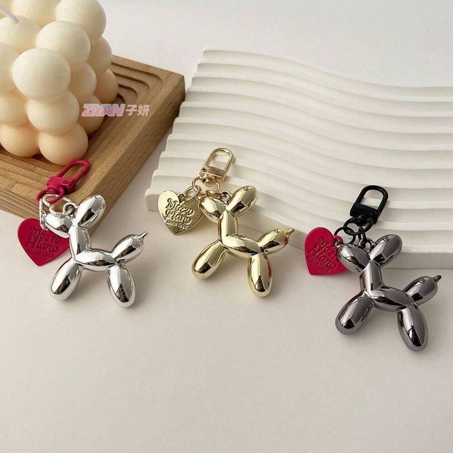 Portachiavi a forma di cane palloncino a cuore per coppie, ciondolo fai da te per borse, San Valentino, accessori per auto, charm per borse, scuola