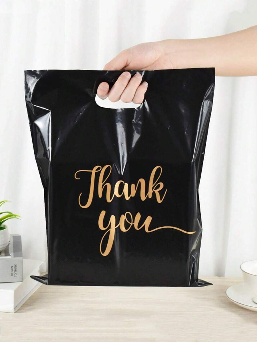 50 pièces Sacs d'emballage cadeaux noirs "Merci", Retour à l'école Jour de la Saint-Valentin