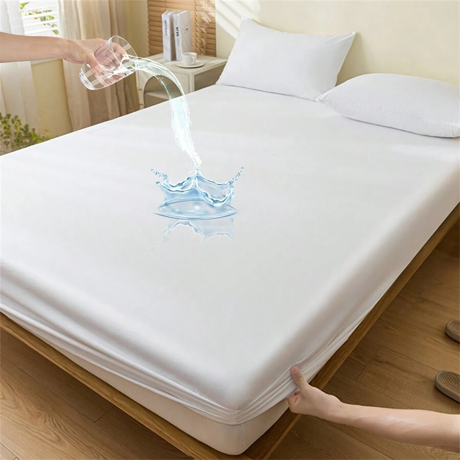 1pc Thick Soft Breathable Solid Color Waterproof Mattress Cover For Single Bed, Easy To Remove Wrinkle Protection, Suitable For All Seasons