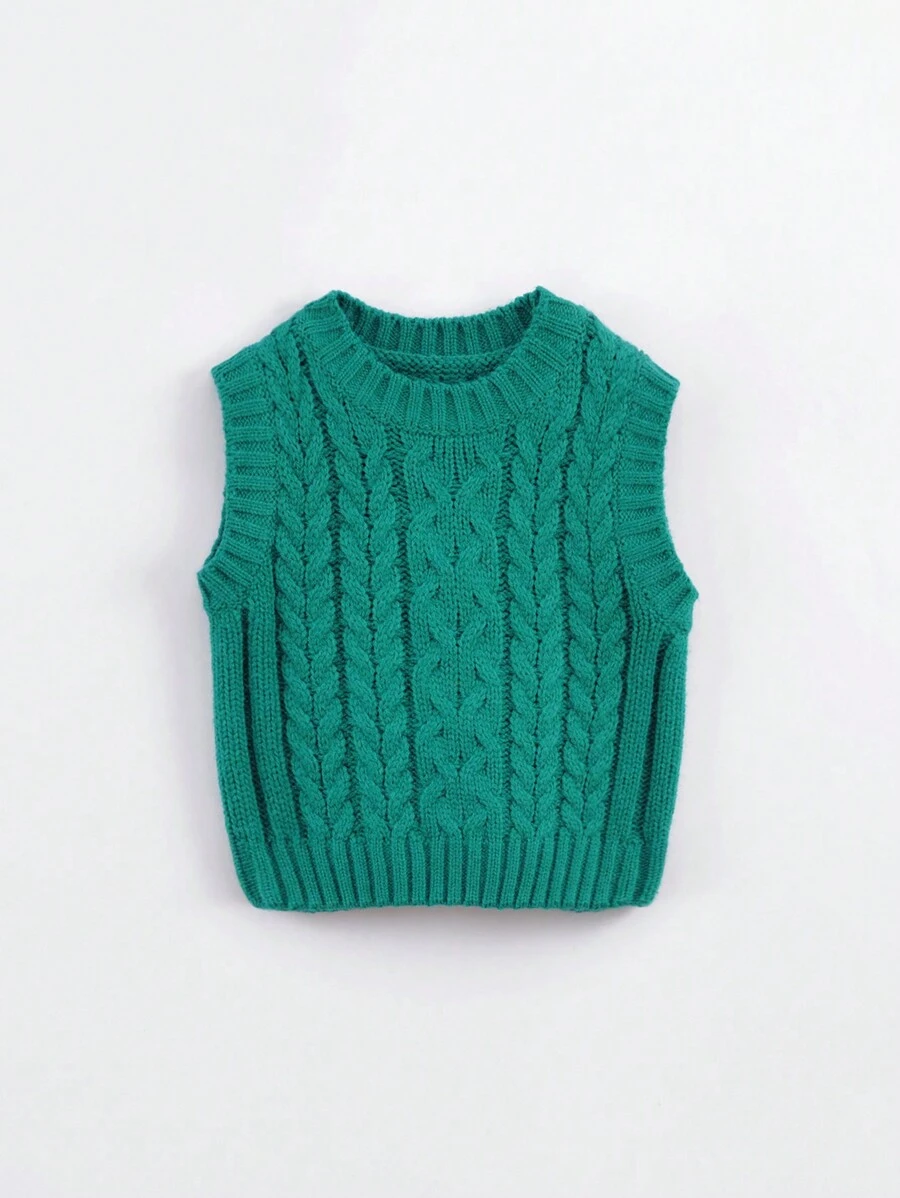 Boys' Casual And Fashionable Solid Color Round Neck Knit Vest For Autumn