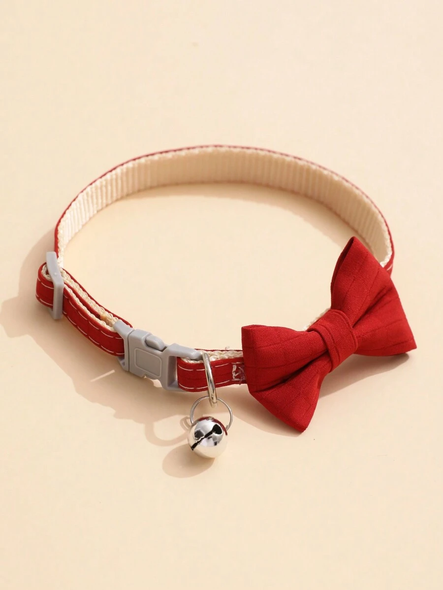 1pc Red Bow Tie Collar With Buckle For Both Dogs & Cats, Adjustable