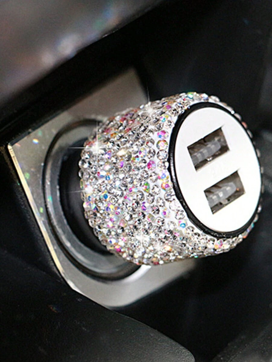 Nuevo cargador de carro USB con doble puerto y adaptador rápido con brillos, decoración de carro color rosa, accesorios de carro con estilo de diamante para interior de mujer