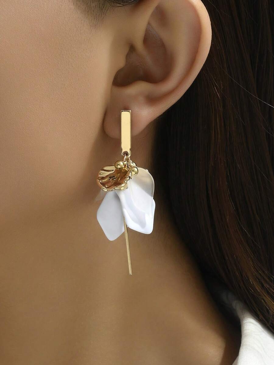 1pair Flower Petal & Leaf Shape Long Earrings, Vintage Style Women's Ear Accessories For Party And Festivals Valentines,Mom,Mother,Mother's Day,Gift