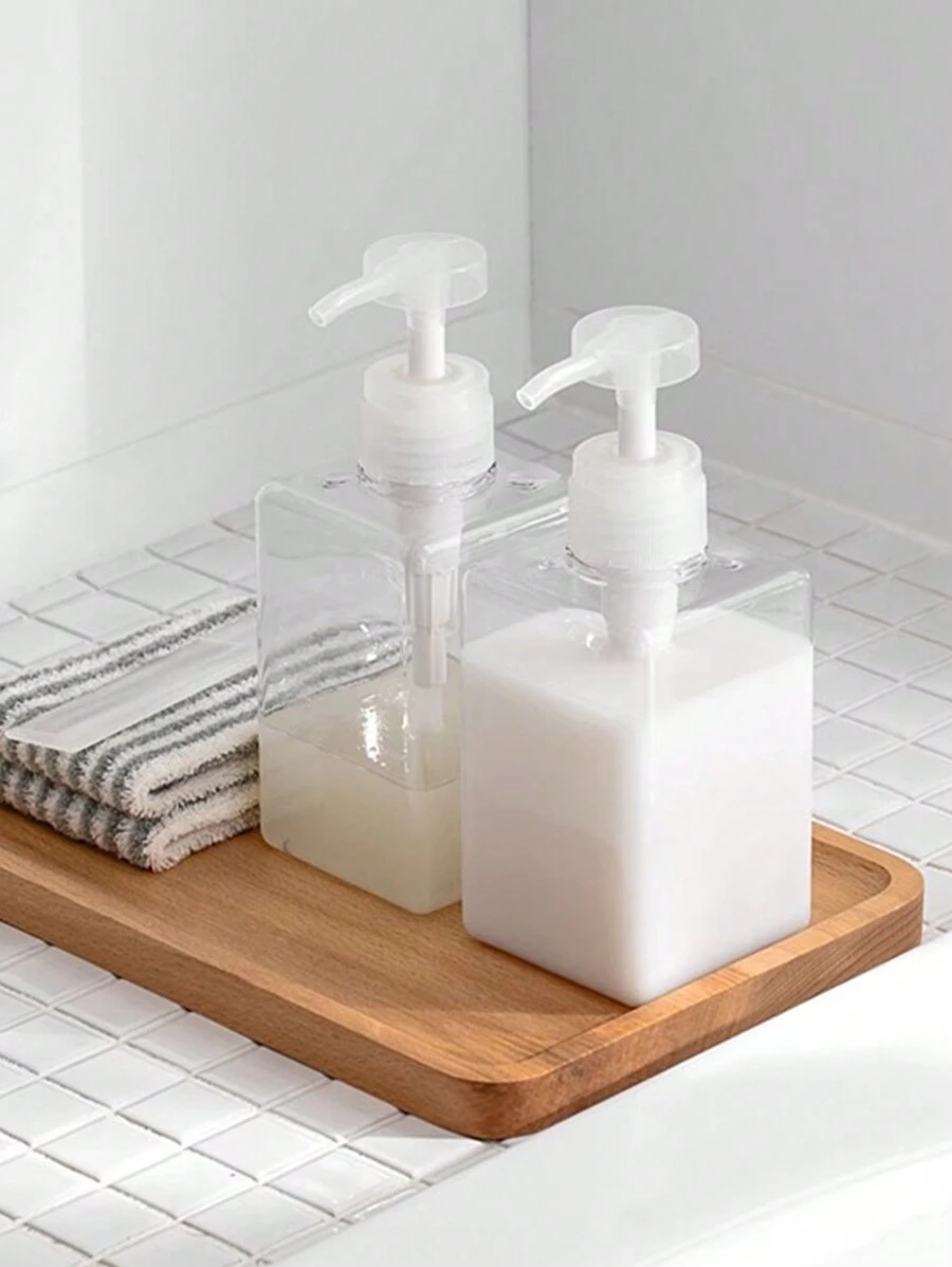 1 transparante persfles voor badschuim, wasmiddel, shampoodispenser, badlotion en handzeep. Badkamerdecoratie voor thuis, zomer, terug naar school.