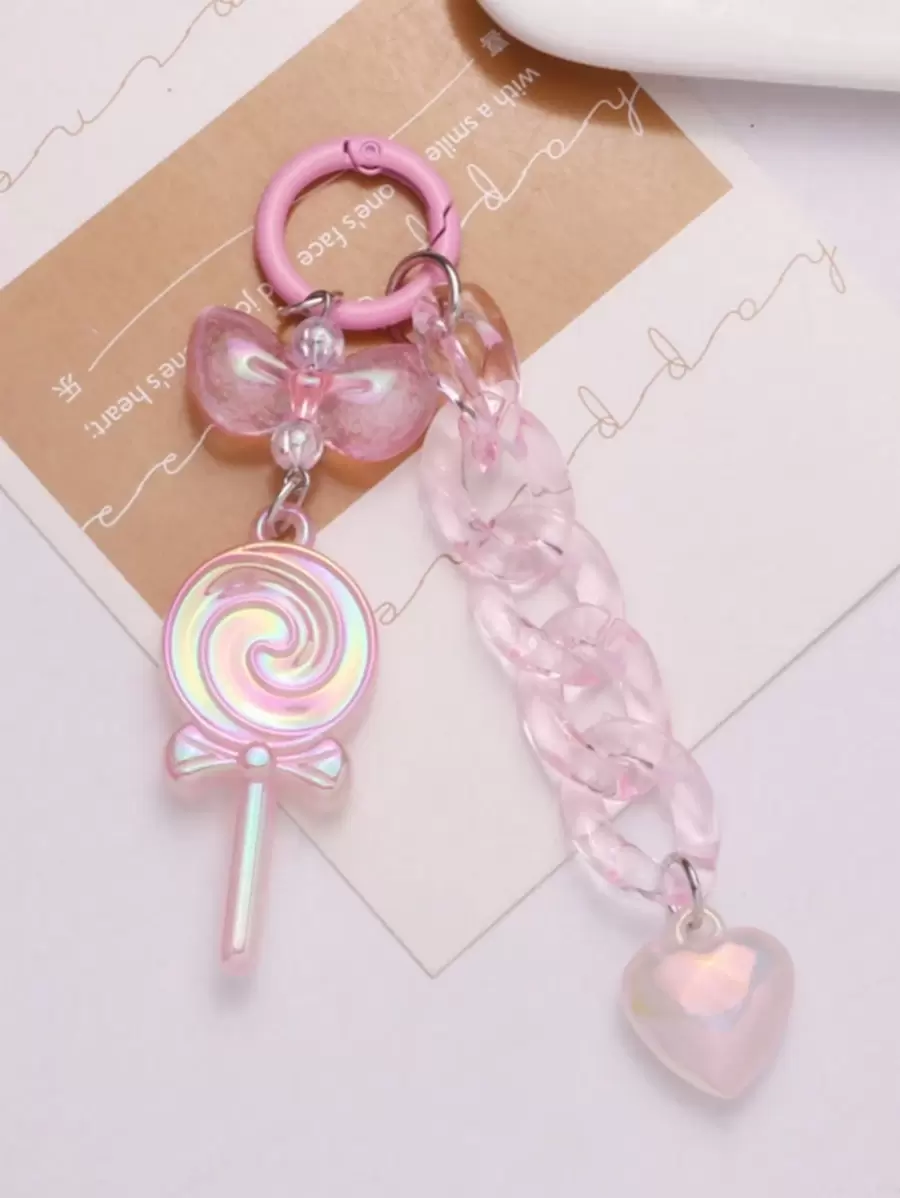 1pc Unisex New Glittery Acrylic Lollipop Shaped Keychain Pendant With Colorful Split Ring And Heart Decoration For Bag Key Chain Charms Cute Stuff Key Lanyard
