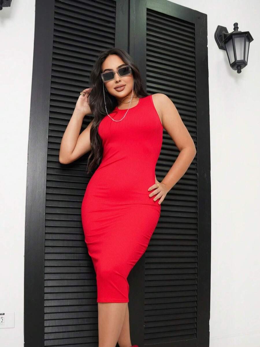 Vestido Feminino Dlua Canelado Midi Tubinho Moda Tendencia