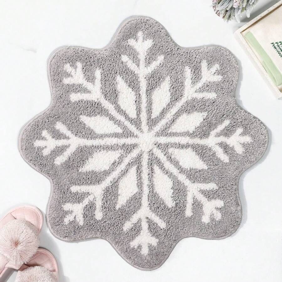 DeramHy home DeramHy Zuhause 1 Stück Weihnachtsdekoration Schneeflocke Badezimmer Teppich, Schneeflocke Willkommens-Matte rutschfest rund, waschbar Badewannen-Teppich Badezimmer Badewanne Küche Teppich Dekoration Zuhause Badezimmer Bodenbelag Außenteppich Türmatte Sommer Badezimmer Zubehör Rückkehr zur Schule
