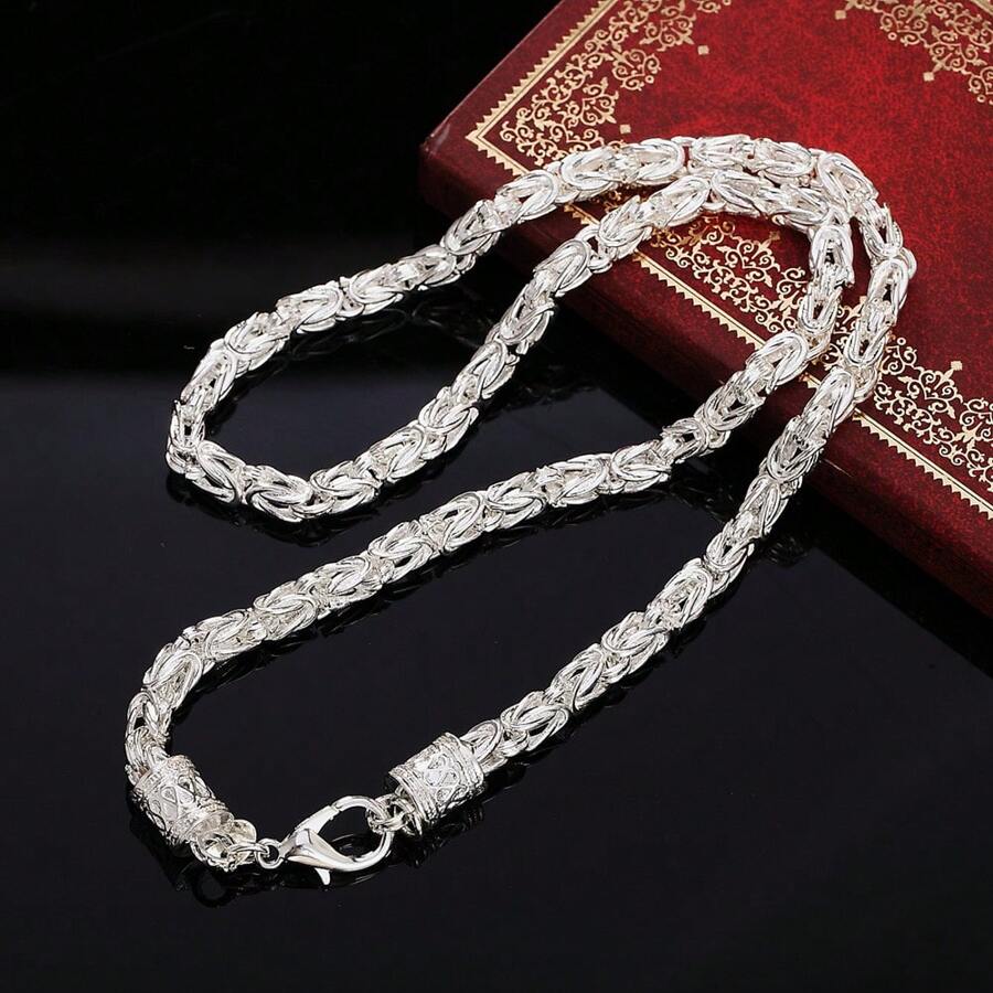 1pc Silver 5mm Dragon Head Shaped Men's Necklace, Suitable For Wedding & Party, Fashionable Accessory