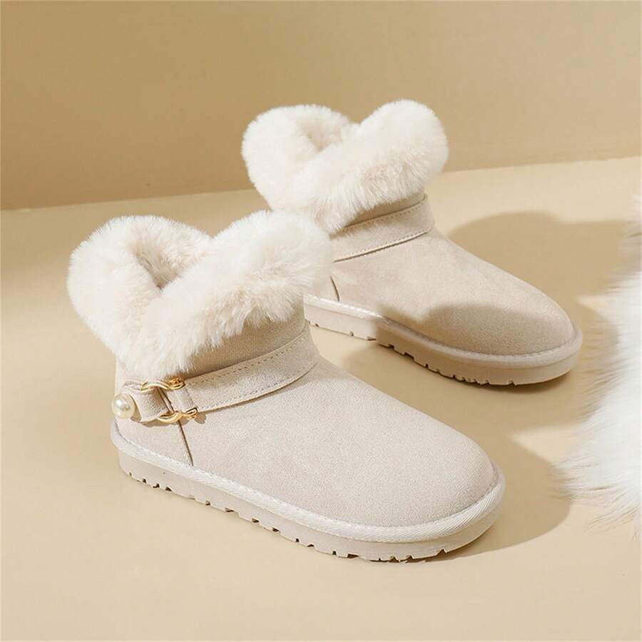 QZTZX Women's Winter Warm Plush Snow Boots With Slip-on Design, Flat Sole Comfortable Footwear