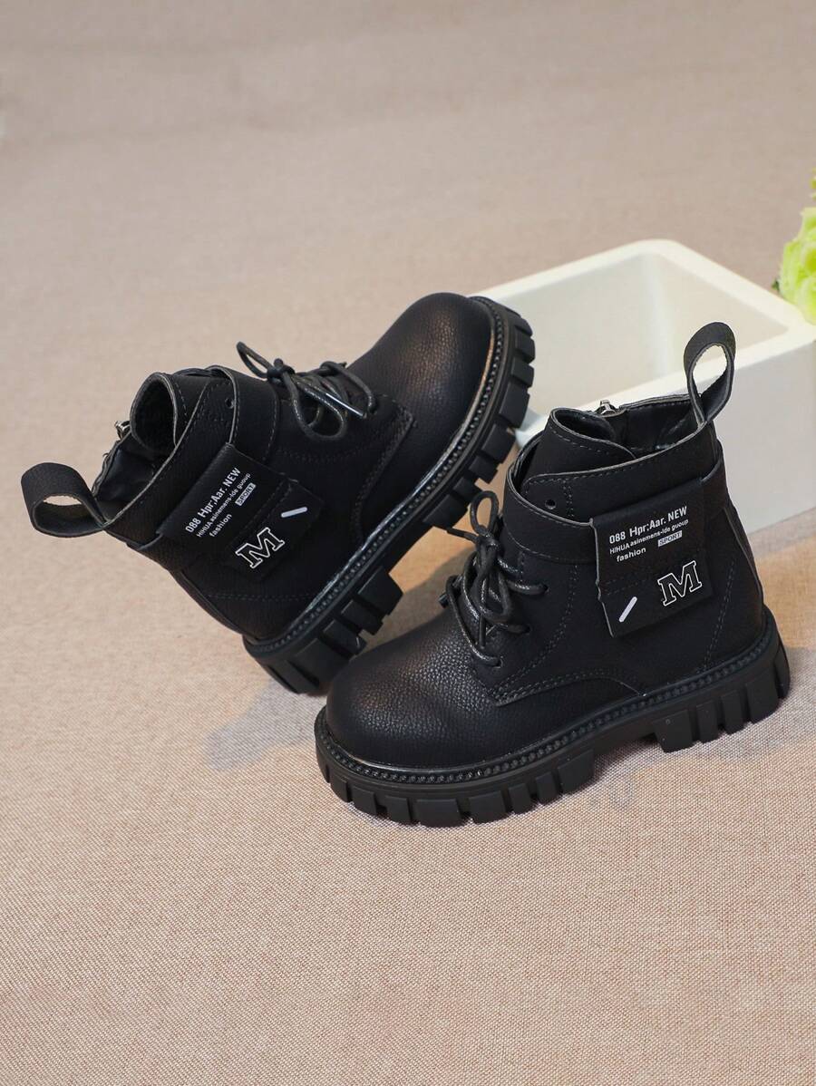1 Paar Jungen Warme Und Plüsch Kurzstiefel Für Freizeit Und Modische Partys Mit Taschendesign Dekoration, Dicker Sohle Und Rundem Zehenbereich Motorradstiefel