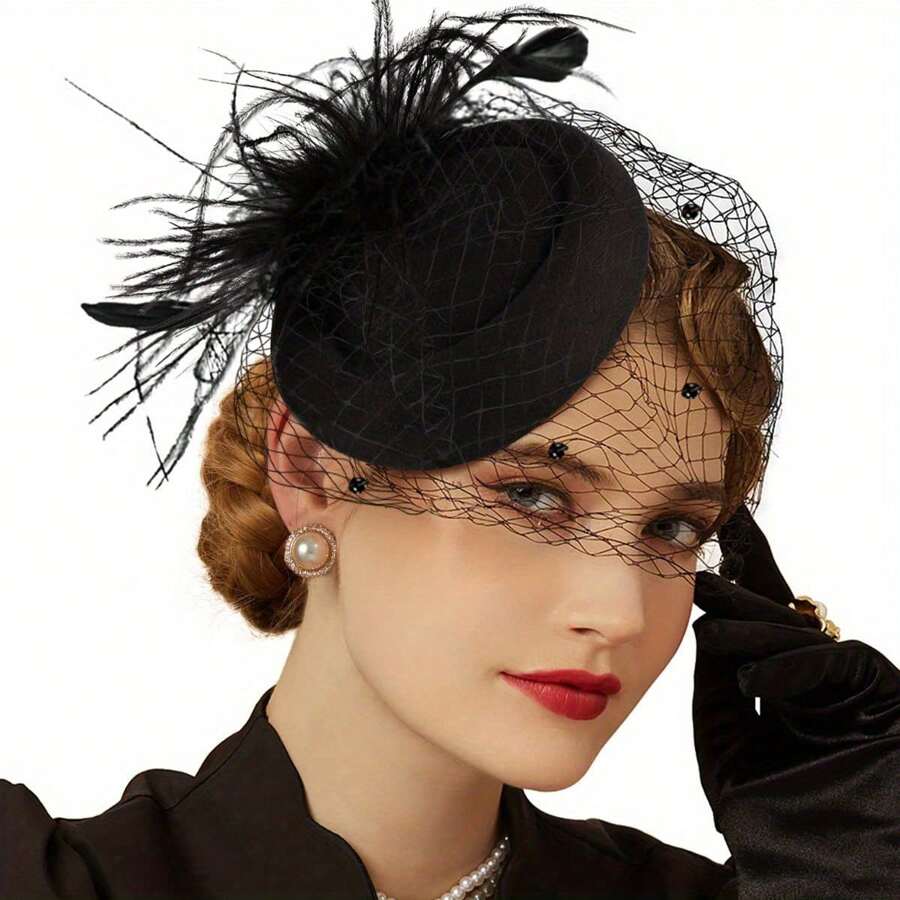 Bridal Party Hat For Women, Mesh Hair Accessory For Women's Parties/Races/Tea Parties, Hair Clip Mesh Hair Accessory Hair Clip Vintage Elegant