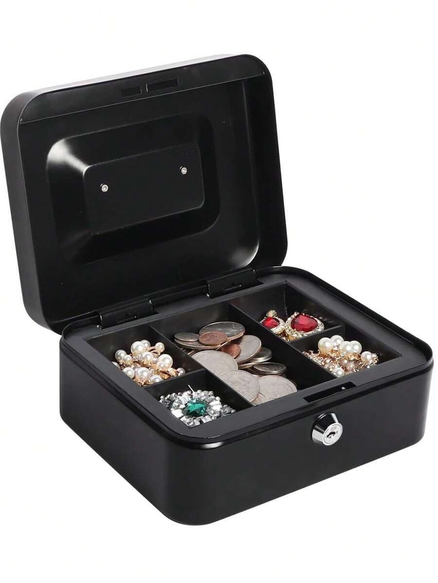 1 pièce Boîte à argent en acier medium avec plateau à monnaie, boîte de verrouillage, meilleur cadeau