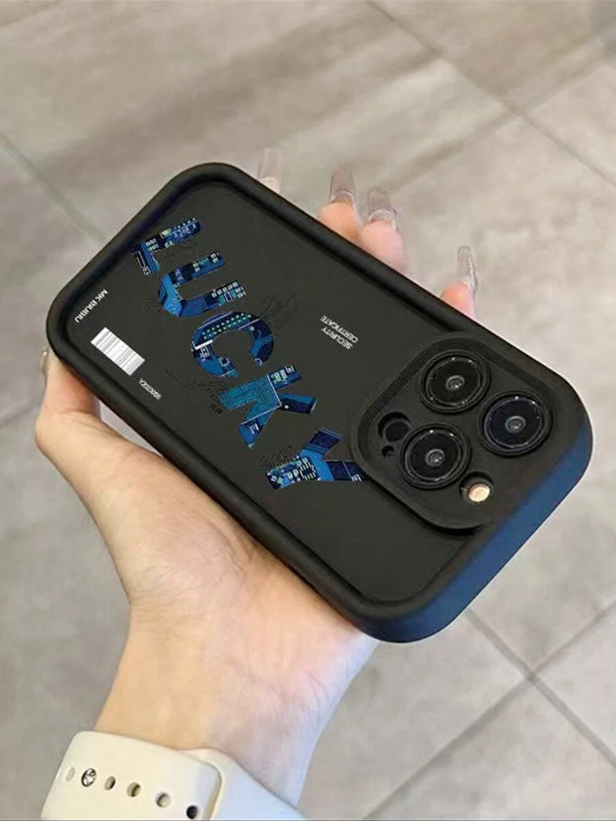1pc Circuit Board Pattern Phone Case Compatible With IPhone, Made Of Black Bamboo Material