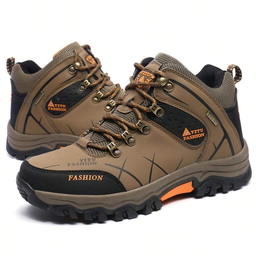 Men's Fashion Lace-Up Athletic Shoes, Comfortable PU Leather Outdoor Anti-Slip Men's Boots, Breathable Casual Shoes For Men, Hiking Shoes For Fall