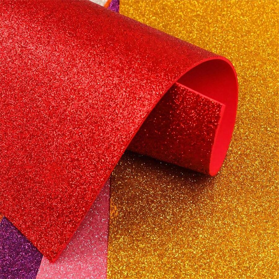 10 peças/pacote Papel Glitter Tamanho A4, Papel Artesanal Esponjoso Metálico, 10 Cores de Papel de Corte Artesanal, Sem Adesivo nas Costas