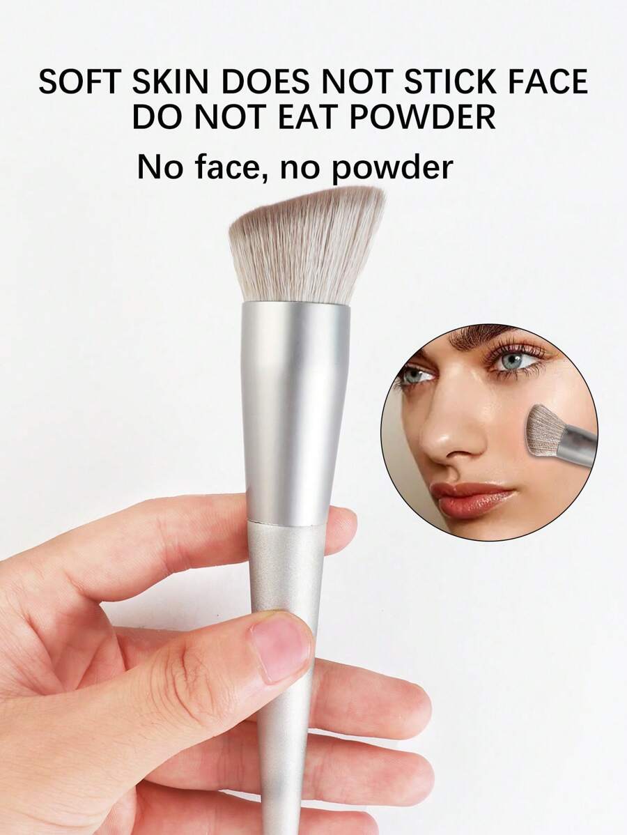 1 pieza Brocha de maquillaje contorneada en ángulo, con diseño curvo y agarre para polvos para contornear y sombrear los rasgos faciales