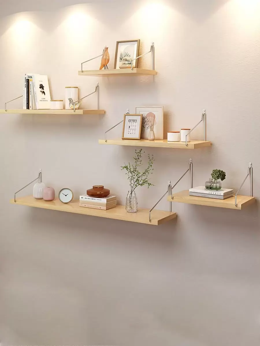 1 pièce Mural Étagère Avec Carte De Partition , Forage Requis , Chambre À Coucher Étude Chambre Décoration Murale , En Bois Étagère À Livres