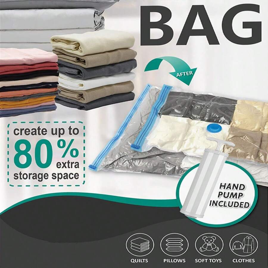 Bolsas ahorradoras de espacio, bolsas de compresión para almacenamiento de edredones y mantas, bolsas de sellado al vacío para almacenamiento de ropa, incluye bomba de mano