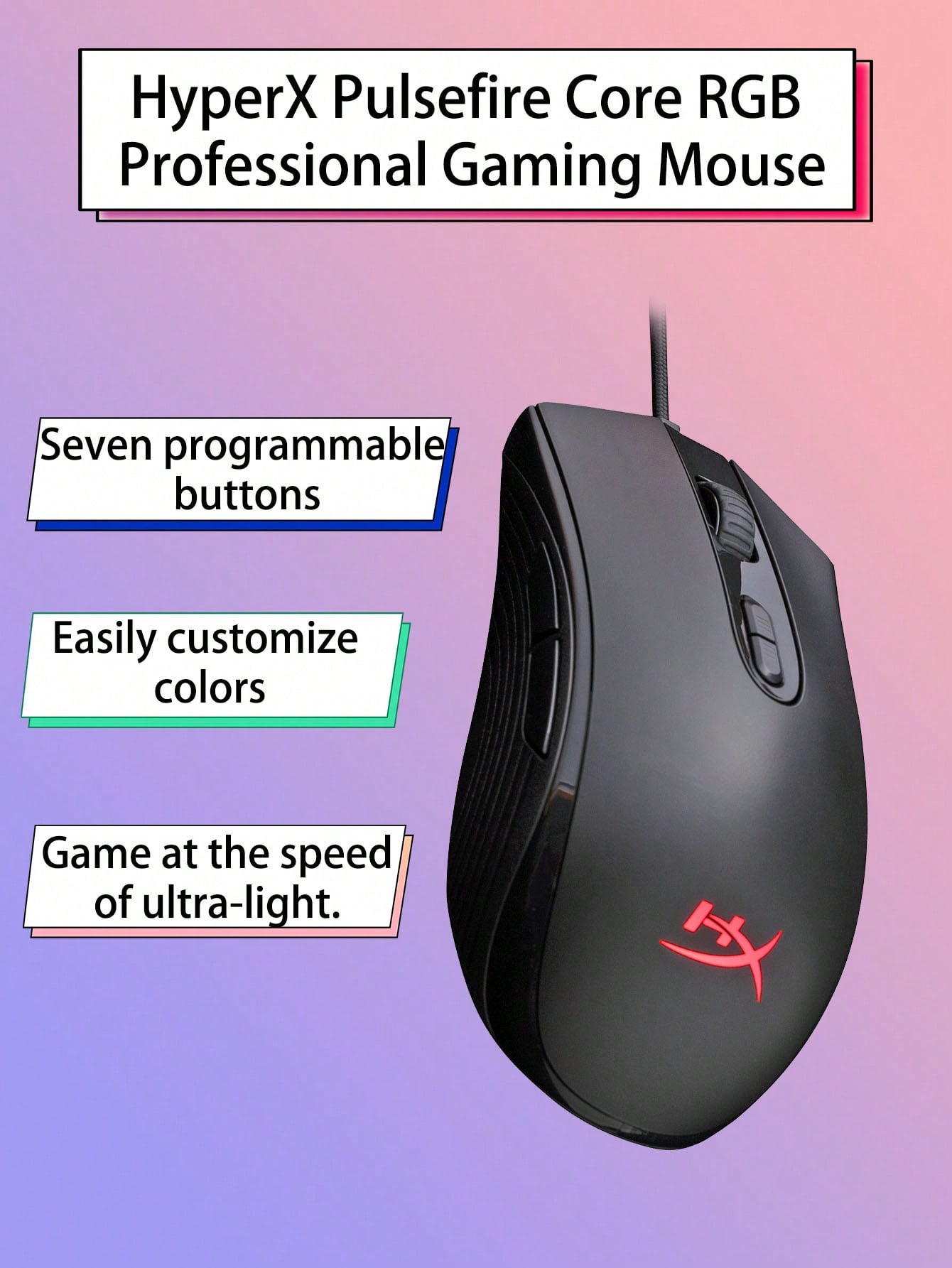 Original HyperX Pulsefire Core RGB Professional Gaming Mouse Pixart ...