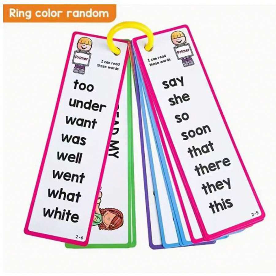 16pcs High Frequency English Vocabulary Flashcards For Children, Includes 1pc Random Color Bookmark Ring