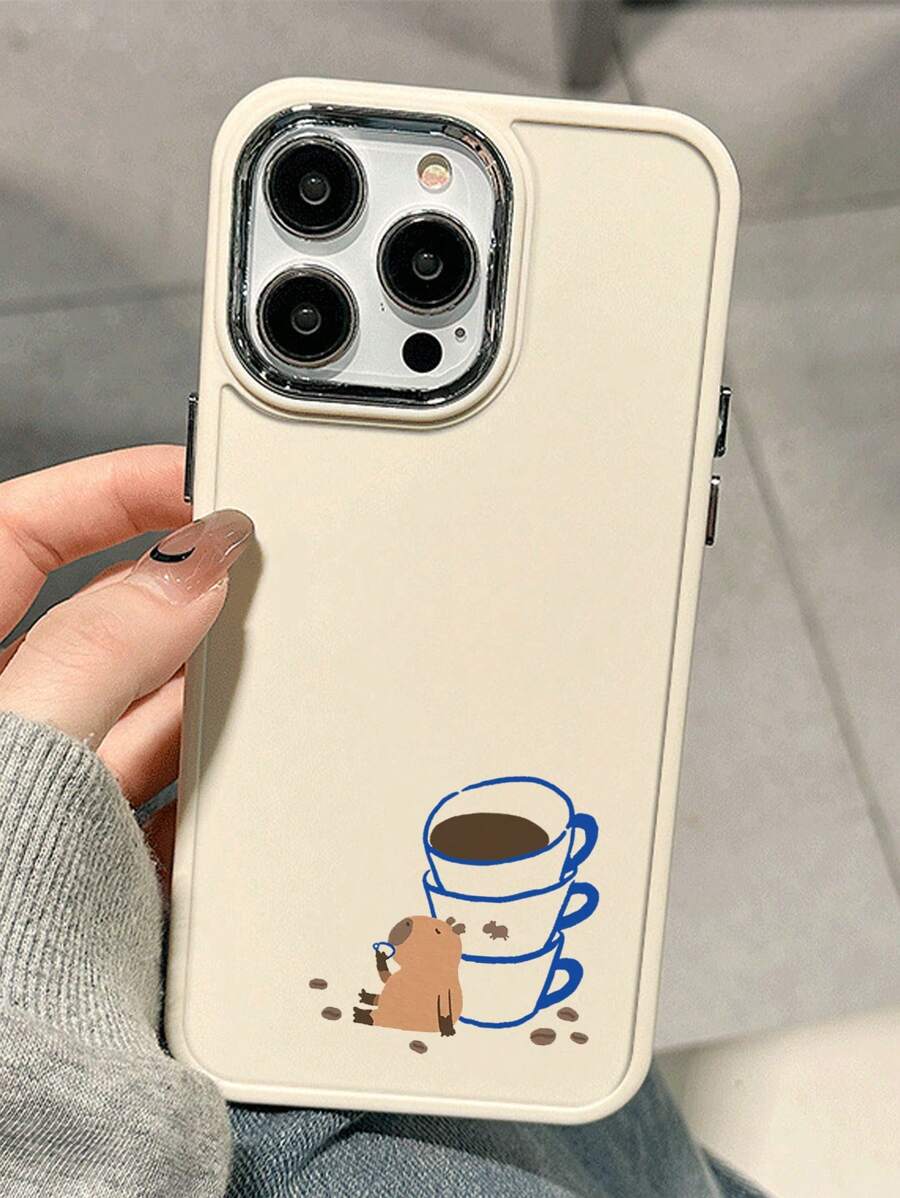1pc Smartphone Case With Capybara Drinking Coffee Design