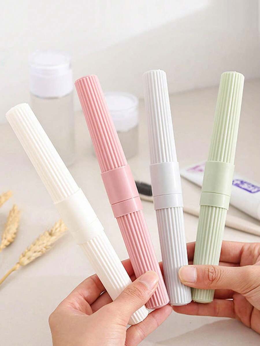 1pc Portable Toothbrush Case With Simple Striped Pattern, Travel Toothbrush Holder Home Bathroom Decor Summer Back To School
