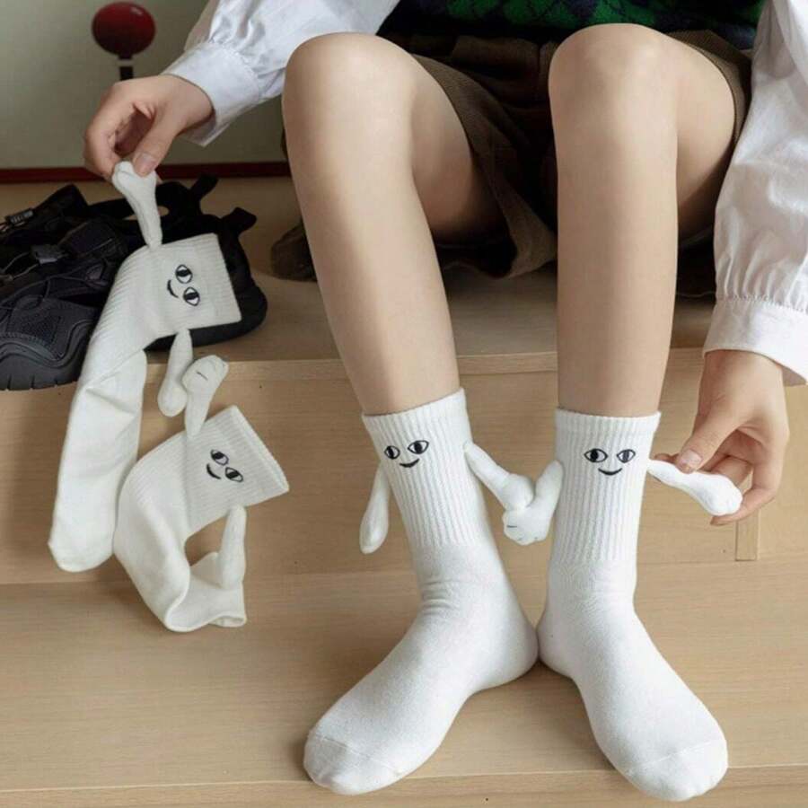 8-16 Years Old Boys' Girls' No Heel Socks With Magnetic Attraction Design For Child-parent Bonding Experience, Knee High Novelty Socks