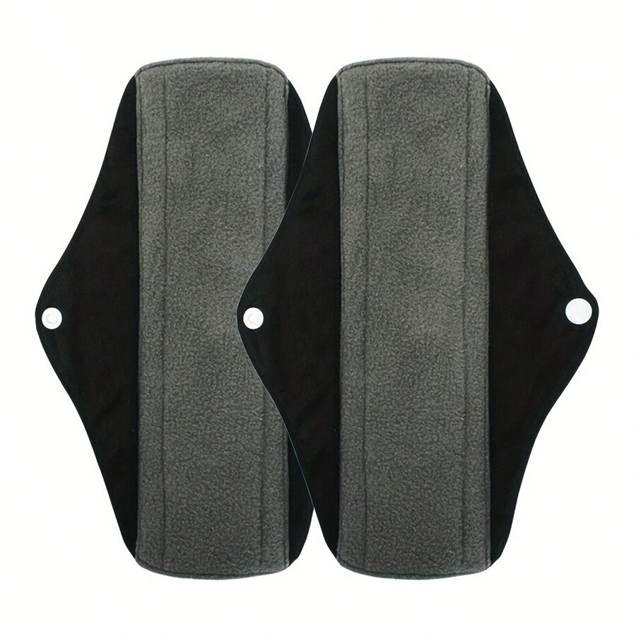 2 piezas de almohadillas menstruales reutilizables de bambú y carbón lavables, larga duración para uso nocturno, suaves y ligeras, con apoyo de vejiga para incontinencia, almohadillas para flujo regular, color negro