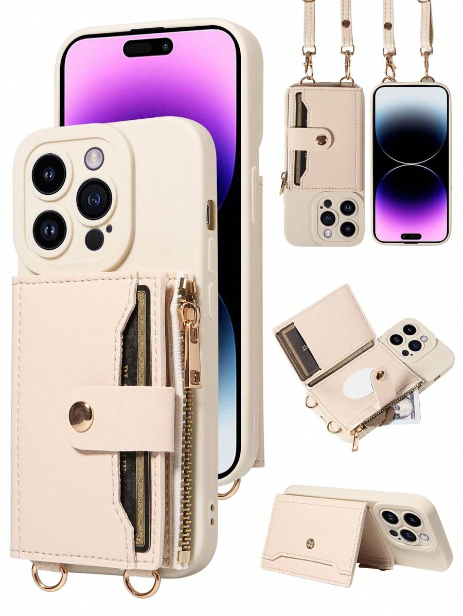 1pc Crossbody PU Leather Phone Case With Card Slot And Mirror Compatible With Iphone 16 Pro Max, Samsung