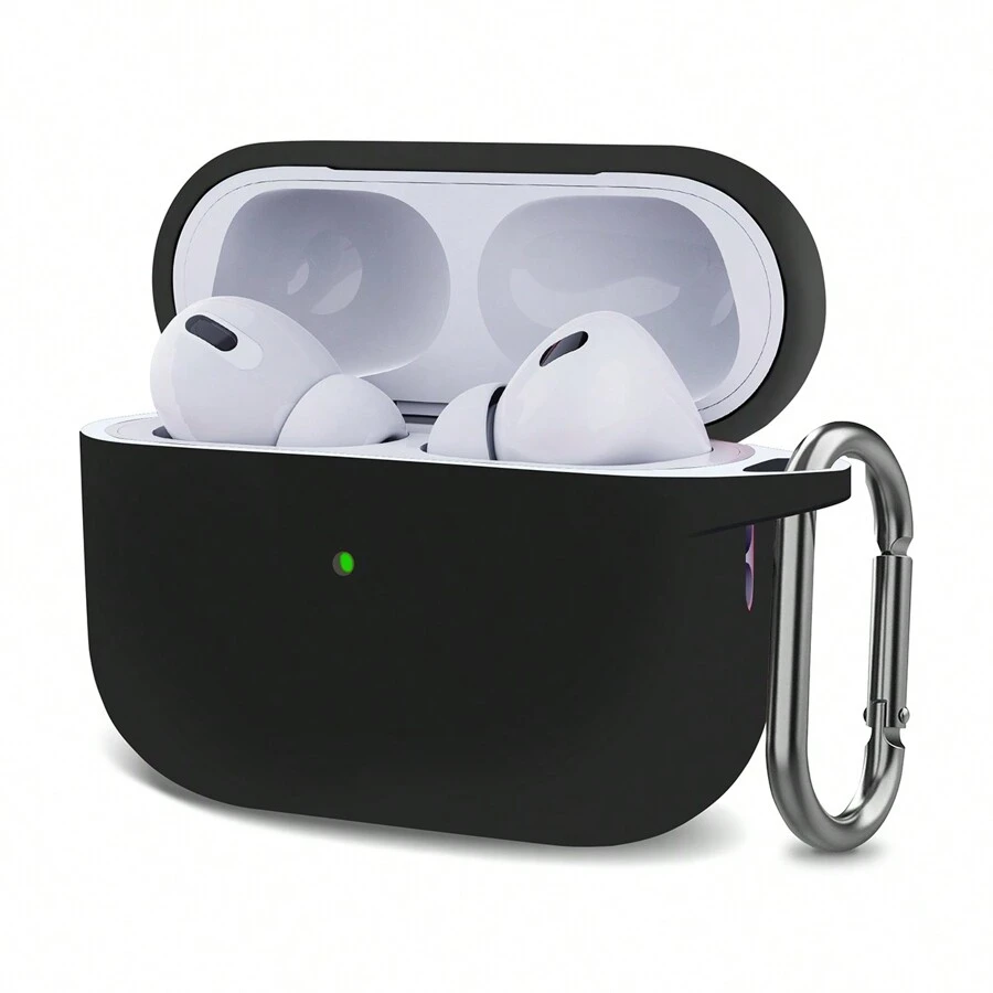 1 pieza Estuche protector de silicona llano compatible con Airpods de Apple, con mosquetón