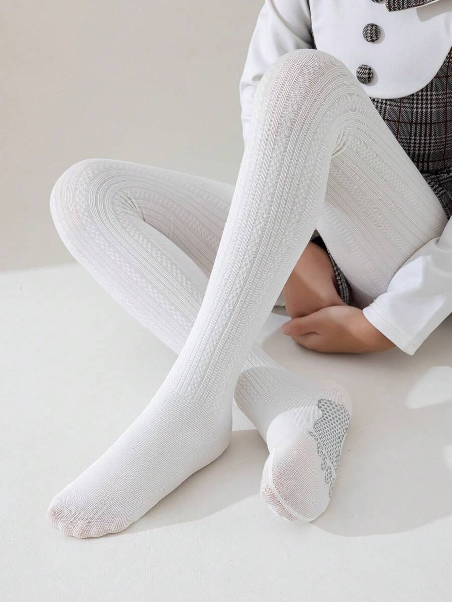 1pc Girls, Babies, Children Vertical Stripe Tights, White Solid Color Footed Stockings, Striped Leggings, Cute Princess Style Footless Tights, Spring Full Length Pants, 4-Season Dance Socks, Suitable For Daily Jumpsuit, Versatile Dance Pants, Outdoor Leggings, Back To School, Students, New Semester