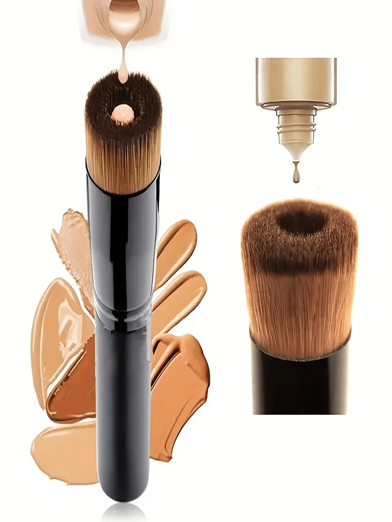 1 Pincel de maquillaje líquido para base cóncava negra, pincel de cabeza redonda para base con forma especial, acabado natural, pincel de maquillaje plano multifuncional para rubor,pinceles de maquillaje brochas para maquillaje cepillo maquillaje pincel maquillaje pinceles para maquillaje brochas maquillaje pinceles maquillaje cepillo maquillaje