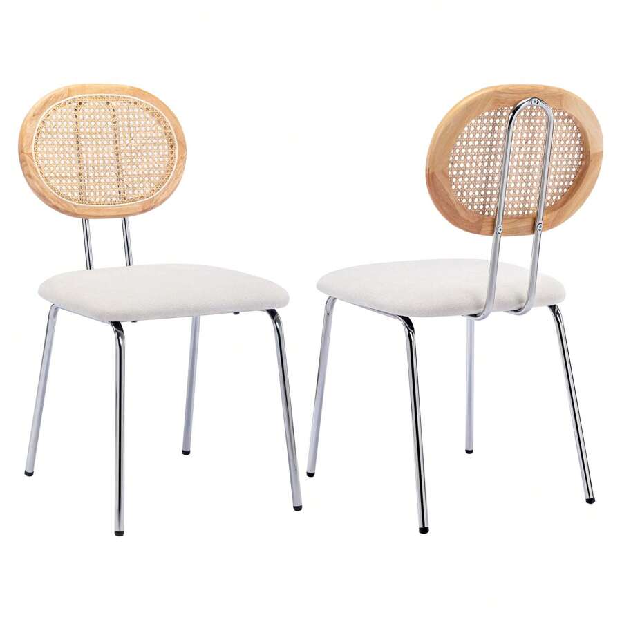 Duhome Faux Leather Indoor Kitchen Dining Chairs with Rattan Backrest Modern Mid-Century Industrial Upholstered Round Seat Chairs set of 2