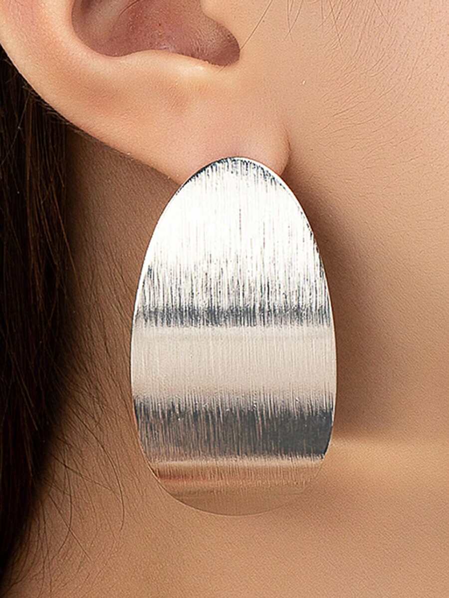 1 Par de brincos grandes vintage, elegantes, europeus e americanos com textura metálica simples e elíptica escovada, adequados para uso diário das mulheres, com personalidade em destaque
