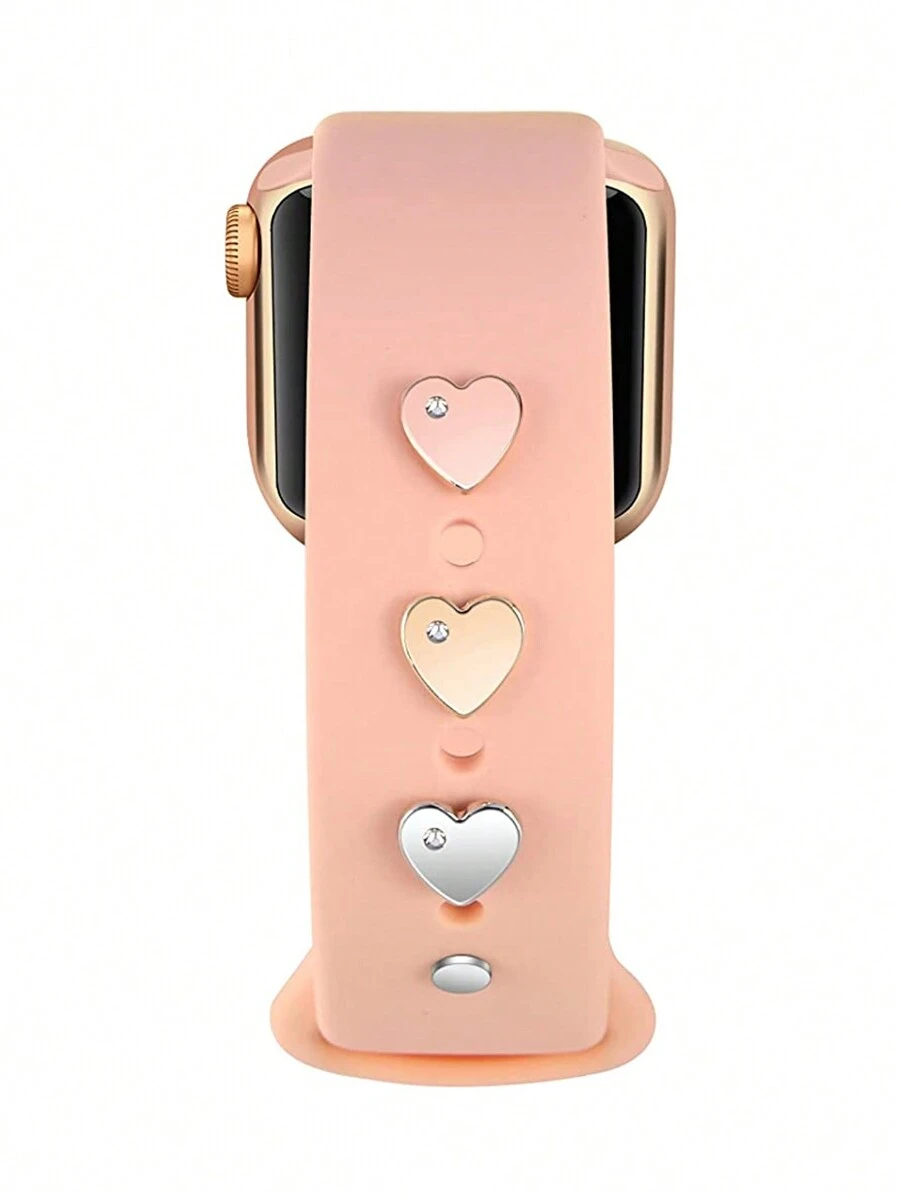 3 Stücke Herzförmige Strass Dekorative Anstecknadeln kompatibel mit Apple/Samsung/Huawei Watch Armband (Armband nicht inklusive)