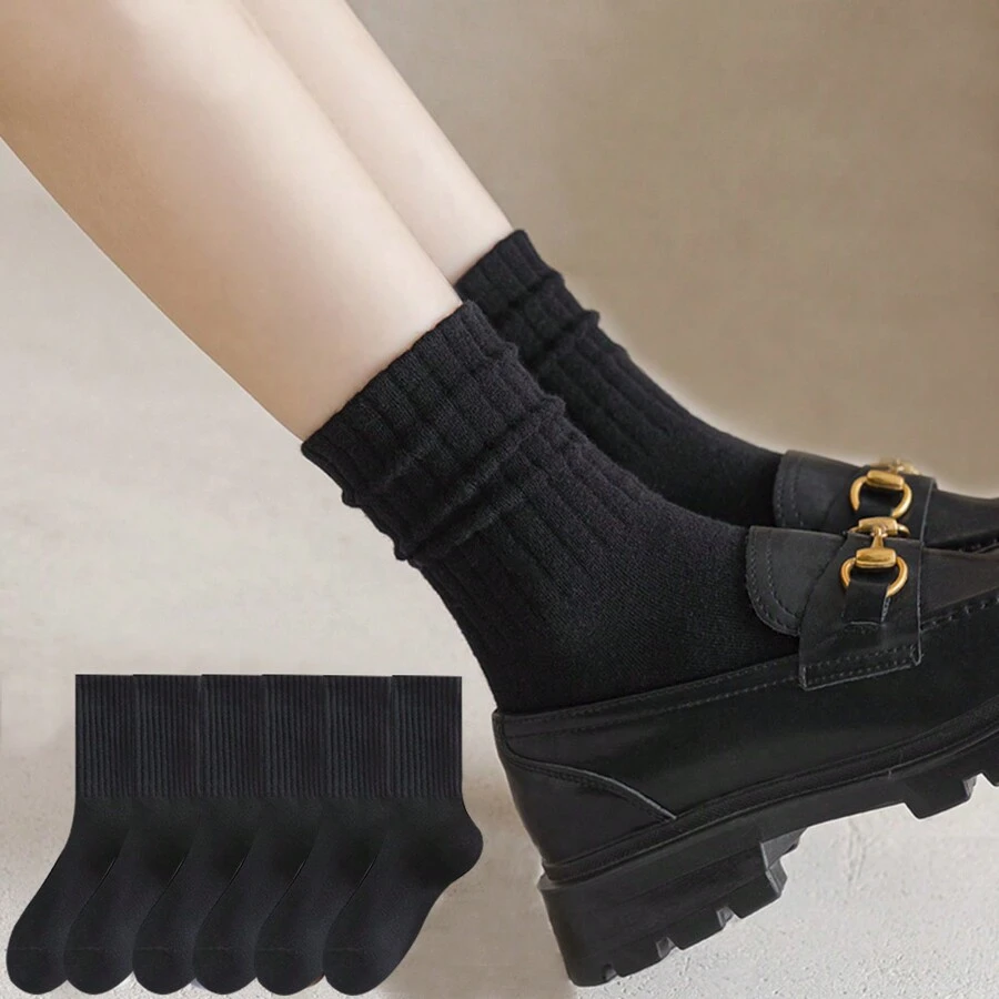 6 Pares De Calcetines De Mujer Sólidos De Media Caña